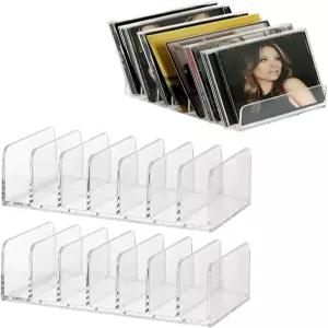Oilgkori 2팩 투명 아크릴 CD 홀더 정리함 및 DVD/CD 랙 - 비닐 레코드 보관함 최대 28개의 표준 케이스