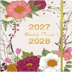 2027-2028 월간 플래너 2년 캘린더 2027년 1월 - 2028년 12월 8.3 x 11 24개월 엠보싱 커버 프린트 탭 포켓