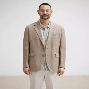 [STCO]STCO 남성 린넨 체크 베이지 여름 자켓 데일리