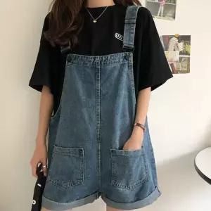 멜빵팬츠 여자 여름멜빵 반바지 롤업 청점프수트 코디 바지