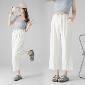 원픽 여성 임산부 바지 위에 와이드 9부 봄 여름 얇은 배기 할머니 무바지는 배를 조이지 않습니다