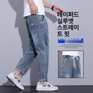 원픽 남성 청바지 여름 슬림핏 밴딩 스트링 배기 스판 캐주얼 바지