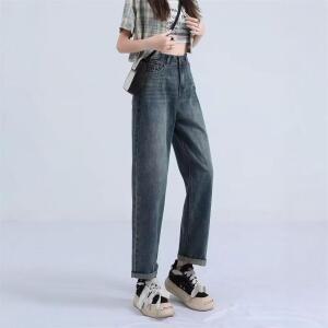 원픽 여성 빈티지 롤업 배기 청바지 여름 얇은 하이웨스트 일자 9부 무 할아버지 바지 트렌드