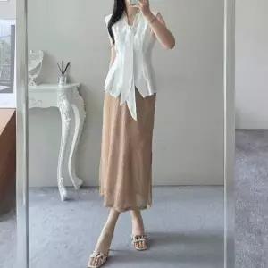 [하프클럽/]크로셰 밴딩 시스루 밴딩 롱 여름 펀칭 스커트 (4color)