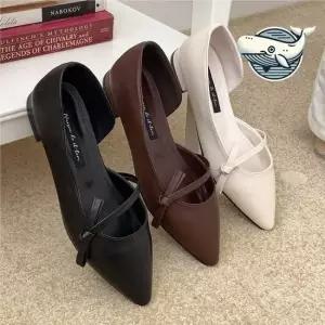 세련된 앞코 리본 스트랩 플랫슈즈 데일리 플렛슈즈