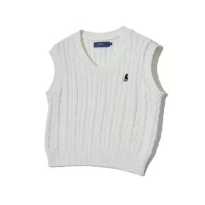 100 COTTON 우먼즈 케이블 브이넥 니트베스트 아이보리 3973891