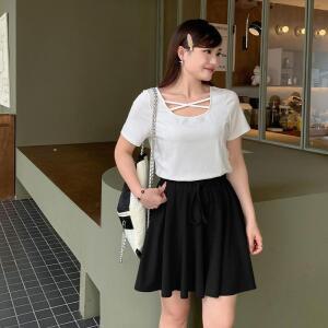 원픽 여성 여름 빅사이즈 미니스커트 하이 스트링 볼륨 스커트 슬림핏 A라인 플리츠