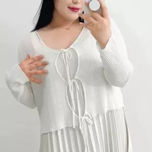 [하프클럽/]리본 골지 루즈핏 출근룩 카디건