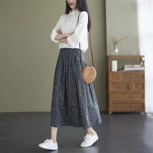 원픽 여성 빈티지 잔 플라워 스커트 빅사이즈 프린트 중기장 A라인 여름