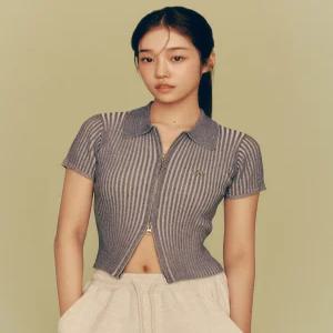 리 우먼 카라 슬림 집업 가디건 블루 3836707
