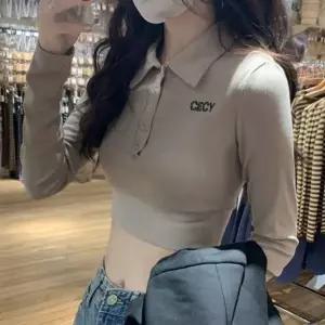 긴팔 카라 티셔츠 여성 슬림핏 크롭 상의