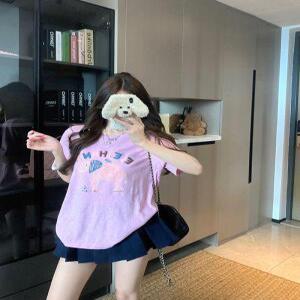 원픽 여성 여름 자수 캐릭터 반팔 티 캐주얼 상의
