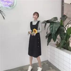 F12162 소녀 감성 옆단추 면 점프수트 원피스