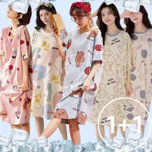 [로즈엘리]1 1 아이스 쿨 루즈핏 반팔 잠옷 원피스 빅사이즈 홈웨어 원피스 5컬러