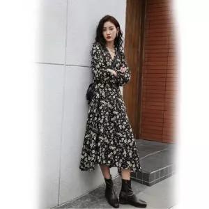 허리 끈조절 가능 예쁜 플라워 롱 기장 여성 원피스