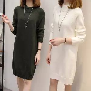 간절기 깔끔한 무지 디자인 데일리 여성 니트 원피스