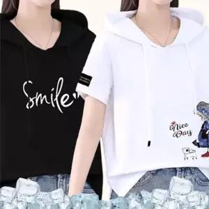 [로즈엘리]반팔 후드티 5종 루즈 캐릭터 레터링 후드 반팔티셔츠 5컬러 택1