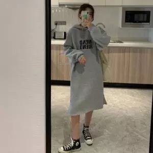 심플롱원피스 기모 후드 원피스 힙스터 롱원피스