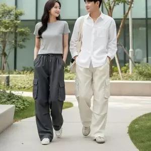 와이드팬츠 여성 카고바지 스트링 밴딩 팬츠 6색