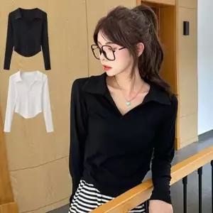 브이넥긴팔티셔츠 골지 간절기 데일리 카라티