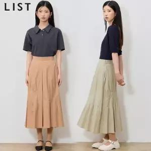 [리스트(LIST)] 개더 플레어 미디 스커트 (택가격: 228000원)