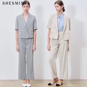 2SET [쉬즈미스(SHESMISS)] 더블 브레스티드 반팔 재킷+루즈핏 팬츠 2종세트 (택가격:496000원)
