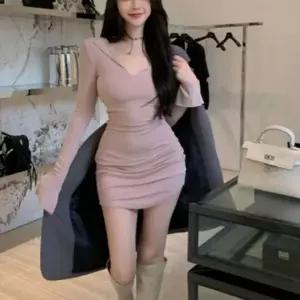 [오르토]미니원피스 여성 브이넥 긴팔 하객룩 파티룩 가을 간절기 데일리룩