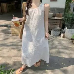 [오르토]여성 롱 원피스 민소매 펀칭 레이스 나시 홈웨어 여름 휴양지룩