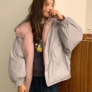 셀럽하우스 여성 데일리 겨울 리버시블패딩 양면점퍼 배색 숏패딩