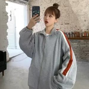 셀럽하우스 여자 2컬러 배색 트랙점퍼 루즈핏 간절기 집업 점퍼