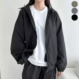 셀럽하우스 여자 간절기 후드 바람막이 점퍼 바스락 시보리 집업