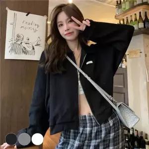 셀럽하우스 크롭기장 투웨이지퍼 간절기 긴팔 집업점퍼
