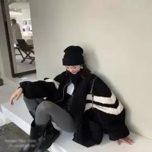 셀럽하우스 여성 뽀글이 하프넥 끈 양털집업 와이드 털점퍼