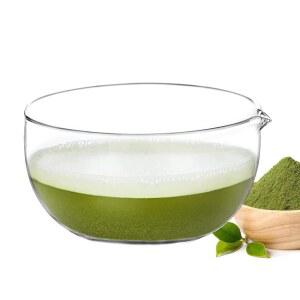 붓는 스파우트가 있는 유리 말차 볼, 의식용 믹싱 차완 20온스 590ml, 투명한 일본 전통 스타일 말차 녹차 컵 머그컵, 망치로 뿜어낸 말차 믹서