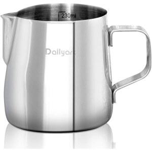 데일리아트 밀크 프로팅 피처 8.5OZ / 250ml - 304 스테인리스 스틸 밀크 프로더 컵, 특수 드리플리스 스파우트 및 저울, 에스프레소 머신 액세서리, 카푸치노용 밀크 스티밍 피처, 라떼 아트