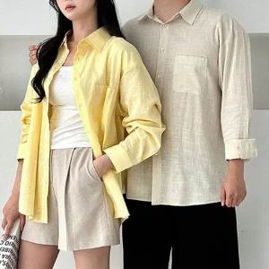 [RIZPICK]린넨 셔츠 남녀공용 오버핏 긴팔 남방 여름 홈웨어 상의