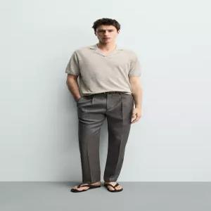 ZARA 100% 린넨 레귤러핏 니트 폴로셔츠 - 그레이 6674/441/803