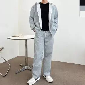 [하프클럽/셀럽하우스]남성 루즈핏 기모 와이드 바지 후드 세트