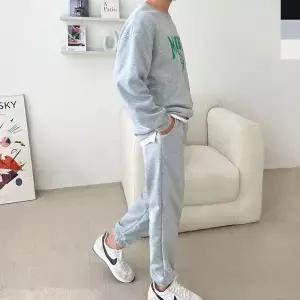 [하프클럽/셀럽하우스]남성 기모 마린 맨투맨 조거 세트 커플 룩