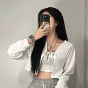 여성 리본 볼레로 크롭 끈 가디건 2color 얇은 봄 여름 여자 휴양지 휴가 바캉스 룩 발레코어 블랙 화이트