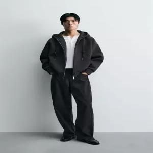 ZARA 테크니컬 릴랙스 핏 후드 스웨트셔츠 - 다크 그레이 1437/360/922