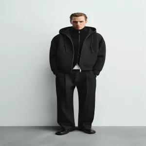 ZARA 테크니컬 릴랙스드핏 후드 스웨트셔츠 - 블랙 1437/360/800