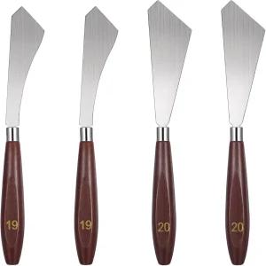 MBAIYO 4개 팔레트 나이프 세트 스테인리스 스틸 19호 20호 아트 주걱 캔버스 아크릴 조각 혼합 텍스처를
