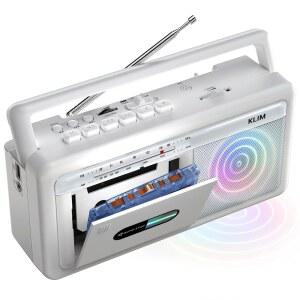 KLIM 휴대용 카세트 플레이어 및 테이프 레코더 U2013 붐박스(AM/FM 라디오 USB 블루투스 스피커 이어폰 잭 포함) 배터리 AC 작동 - 프로스트 화이트