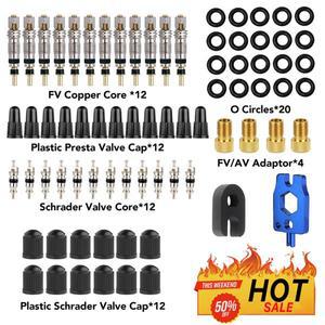 7-74PCS 프레스타 밸브 코어 황동 FV 노즐 교체용 MTB 로드 바이크 튜블리스 서비스 부품 합금 제거 도구 O