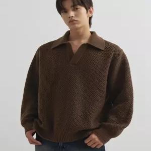 드로우핏 오버핏 피케 와플 니트 BROWN