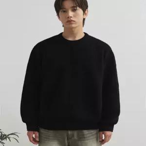 드로우핏 와플 텍스쳐 라운드 풀오버 니트 BLACK