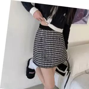 패턴 슬림 체크 니트스커트 미니 허리밴딩치마