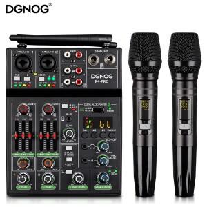 DGNOG 4 채널 오디오 믹서, USB 블루투스 콘솔, 무선 마이크 포함, 파티 노래방 기계 사운드 바용 DJ