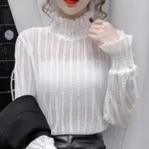 로륄 살랑이는 여성 시스루 레이스 블라우스